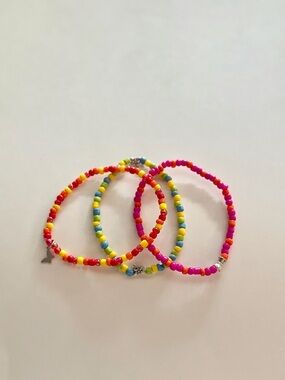 Multicolor Beaded Stretch Bracelet Set - Pink, Yellow, Blue